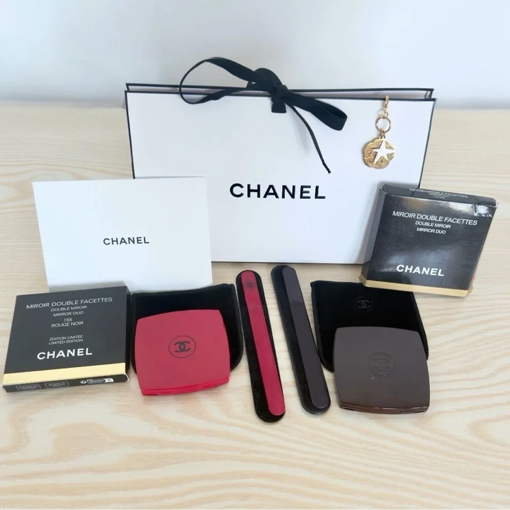 CHANEL Limited Double Facettes Mirror Compact, Nail File, Key Chain Gift Set NEW